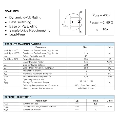 MOSFET IRF740 (10 PIECES )