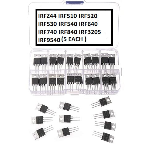 Tayal 10 Values 50 Pcs MOSFET Transistors IRF510N IRF520N IRF530N IRF540N IRF640N IRFZ44N IRF740 IRF840 IRF3205 IRF9540 MOSFET Assortment Kit